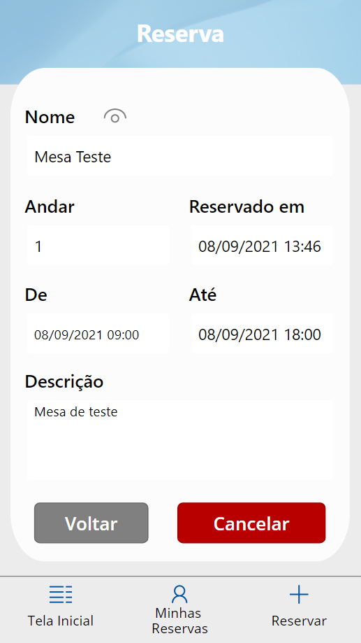 Print aplicativo de Reserva de Mesas com PowerApps